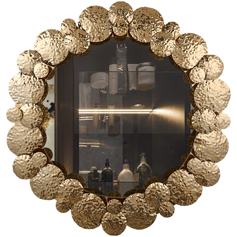 Gold Luxury Modern Iron Round Wall Art Mirrors for Living Room Home Decor
