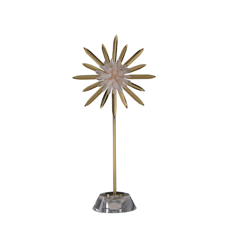 Minimalist Metal Starburst Statue Set with Crystal Cube Base for Bookcase Soft Home Decor - Image 5