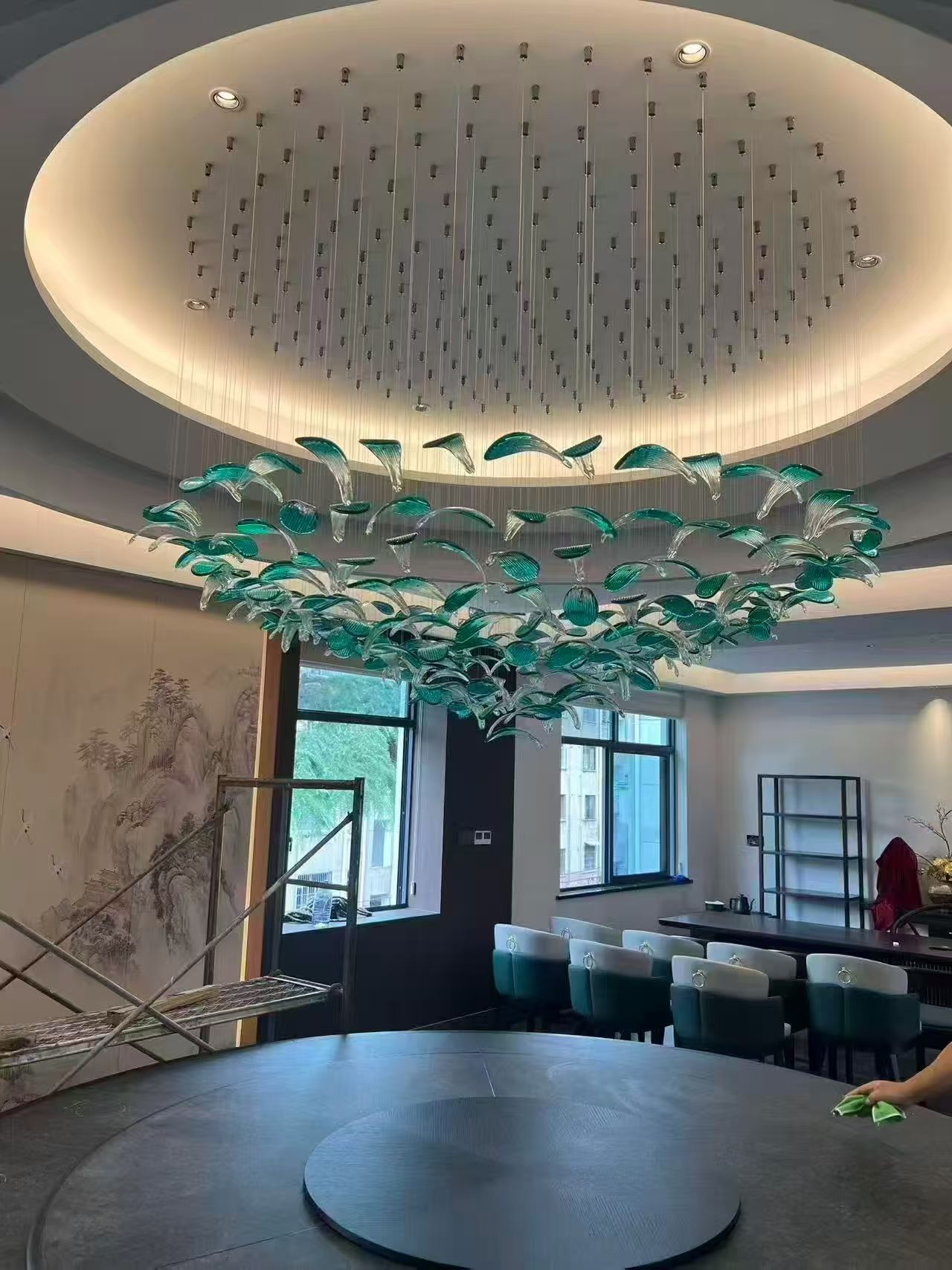 High-End Banquet Hall Villa Sales Department Indoor Decorative Lights Custom Hanging Lamp Project Light Glass Leaf Chandelier