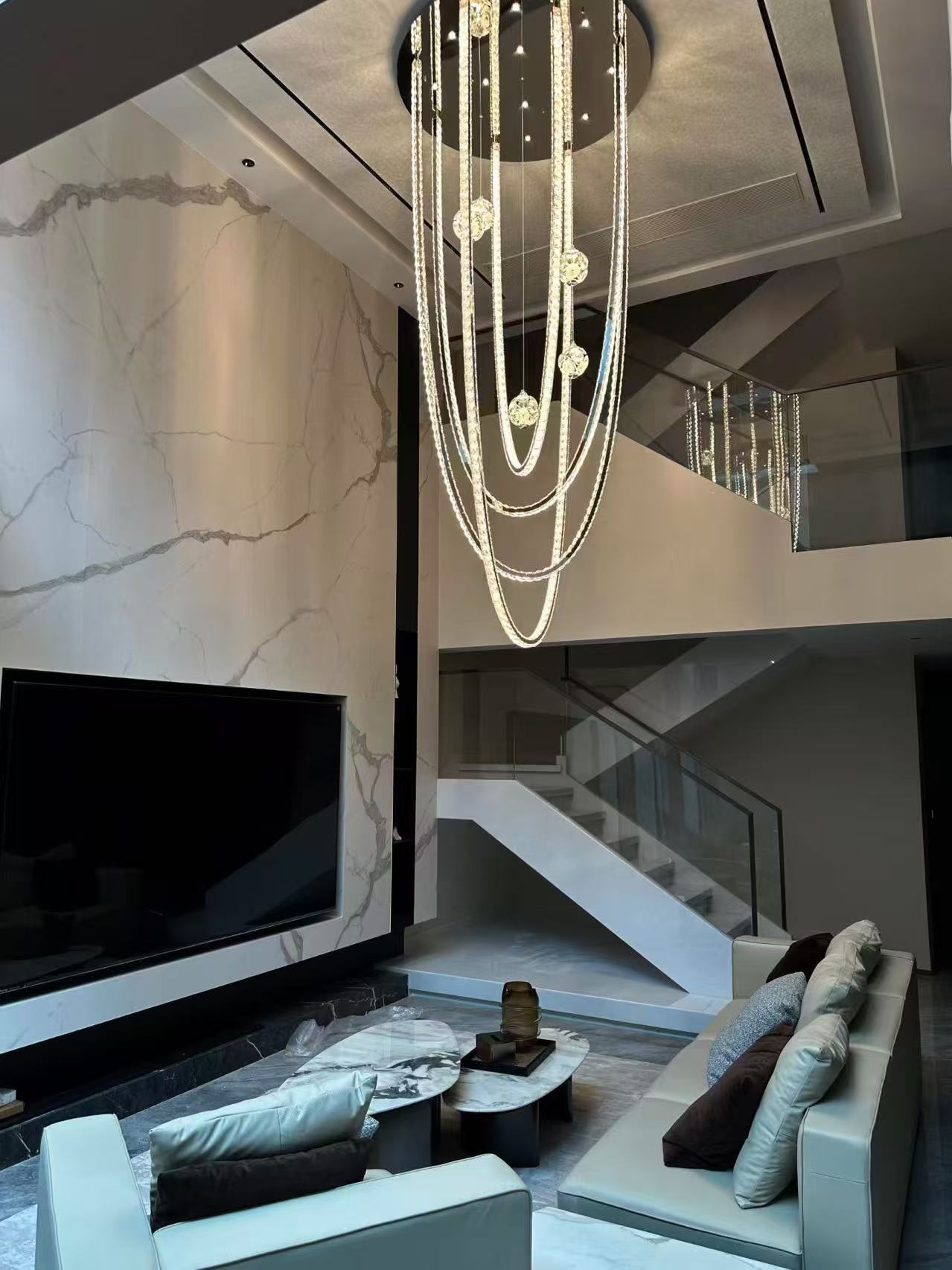 Luxury Modern Crystal Art Pendant Chandelier Adjustable Height Middle for Villa Living Room Loft Apartment Designer Lighting