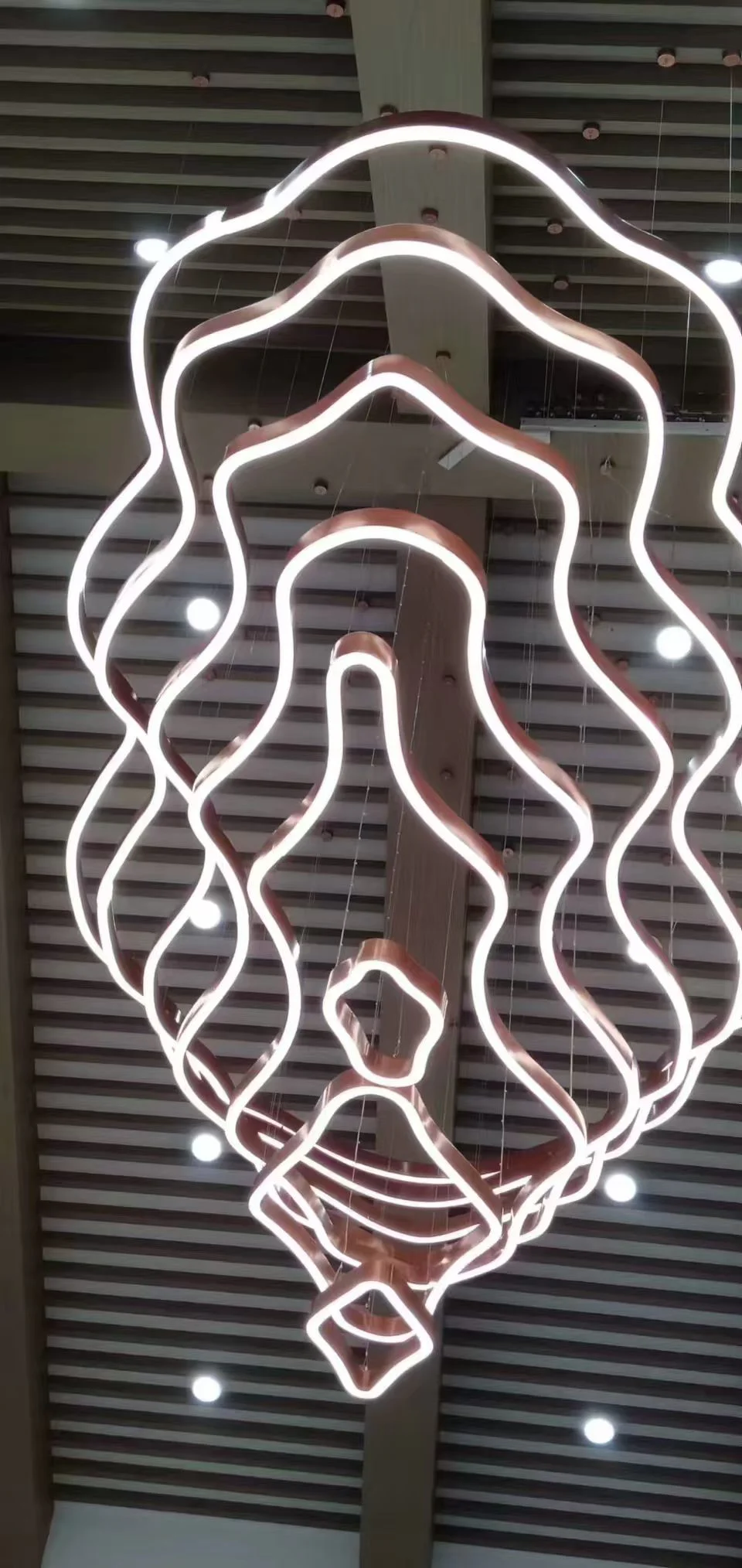 Modern Custom Made Creative Art Chandelier Large Curve Ring Steel and Acrylic Mountains LED Banquet Hall Chandelier - Image 2